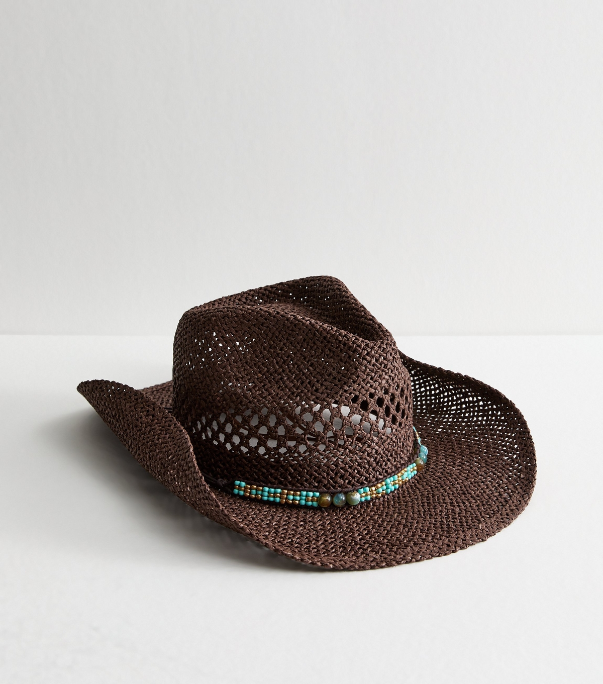 Dark Brown Western Style Woven Hat New Look