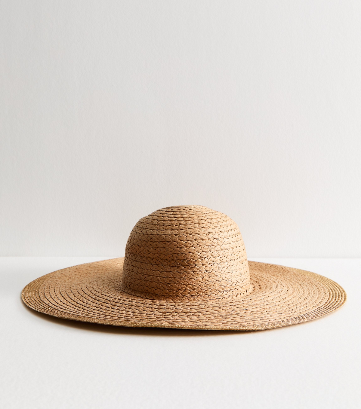 Stone Wide Brim Glitter Trim Straw Hat New Look