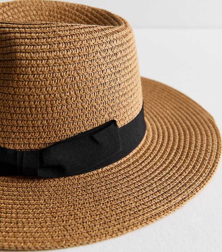 Brown Bow Detail Straw Effect Fedora Hat | New Look display picture 3