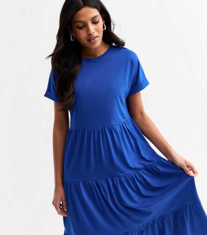 Bright Blue Jersey Tiered Skirt Midi Smock Dress | New Look Bright Blue Jersey Tiered Skirt Midi Smock Dress | New Look