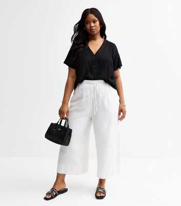 Curves White Wide Leg Woven Cropped Trousers