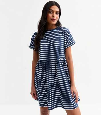 Blue Stripe Print Smock Mini Dress