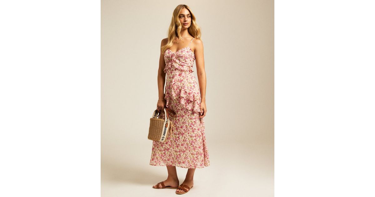 ONE SHOULDER RUFFLE TRIM MIDI DRESS IN PINK