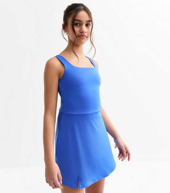 Girls Light Blue Athleisure Split Hem Mini Dress | New Look Girls Light Blue Athleisure Split Hem Mini Dress | New Look