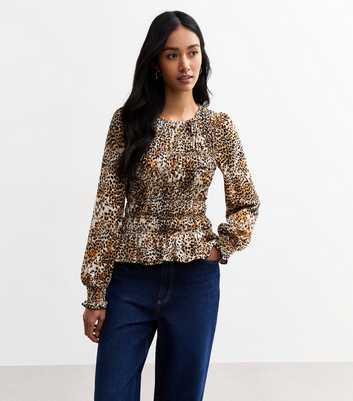 Brown Leopard Print Shirred Top