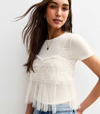 Off White 2 in 1 Tulle Cami Top and T-Shirt