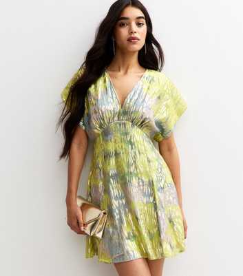 Multicoloured Metallic Jacquard V Neck Mini Dress