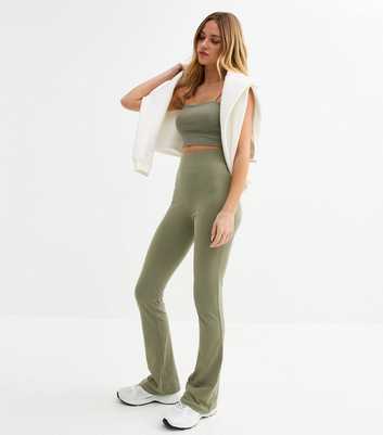 Khaki Green High Rise Kick Flare Leggings