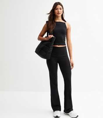 Black Foldover Waist Kickflare Leggings