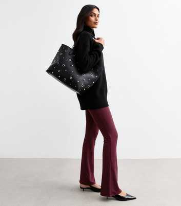 Burgundy Rib Flared Trousers