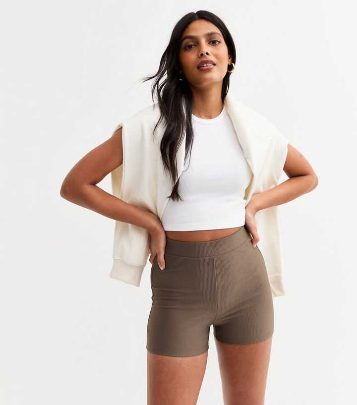 Brown Micro Ribbed Cycling Shorts
