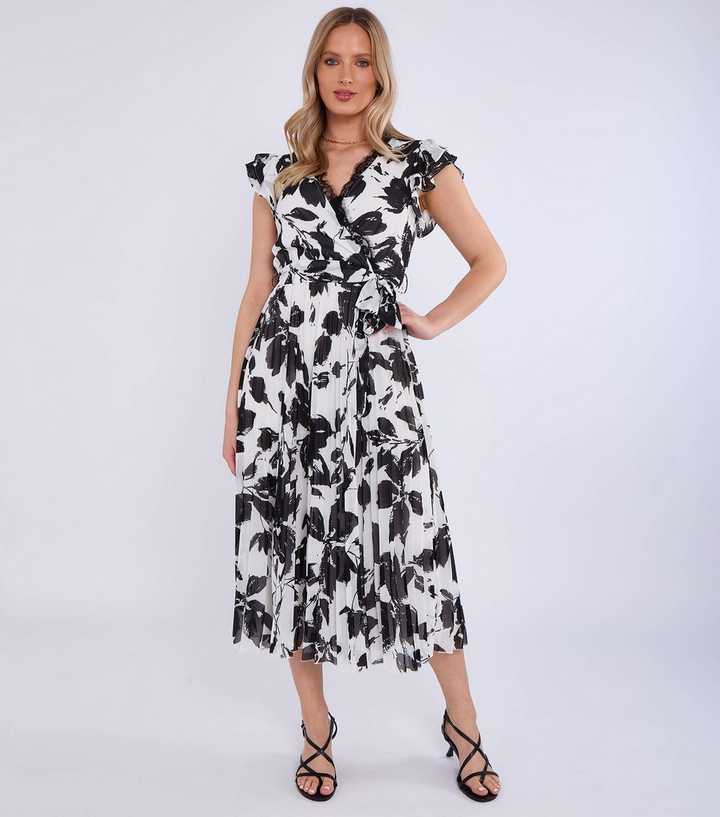 Gini London Black Floral Print Midi Wrap Dress