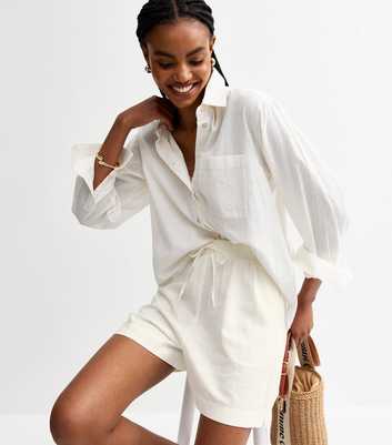 Tall White Linen Blend Shorts