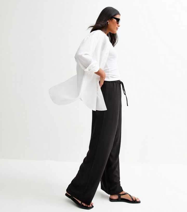 Black Linen Look Wide Leg Trousers