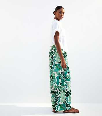 Green Paisley Print Wide Leg Trousers