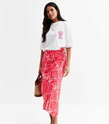 Pink Sea Print Sarong Skirt