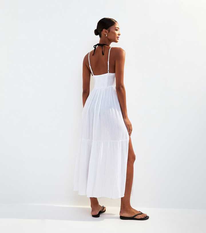 beach glam dress code Ruffle Maxi Dress, Long Flowy Beach Cotton Dress, Beach Bride