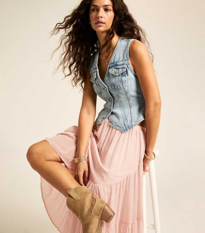 Light Pink Chiffon Asymmetric Midi Skirt