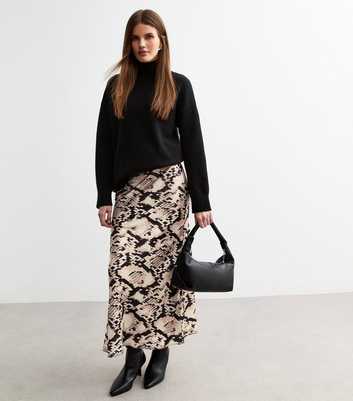 Pink Snakeskin Print Satin Midi Skirt