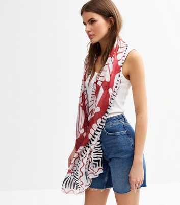 Pink Satin Shell Print Scarf