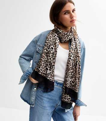 Brown Leopard Print Satin Scarf