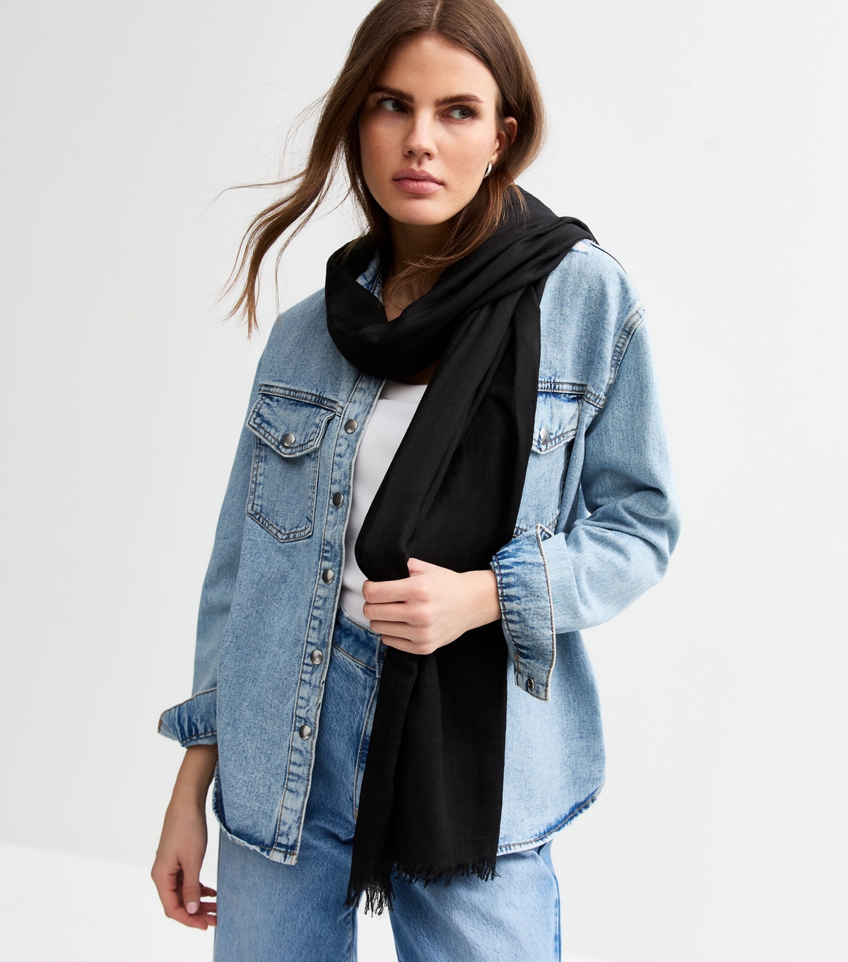 Black Linen Look Scarf New Look