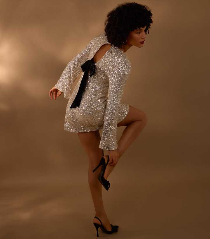 Blue Vanilla Cream Sequin Bow Mini Dress | New Look