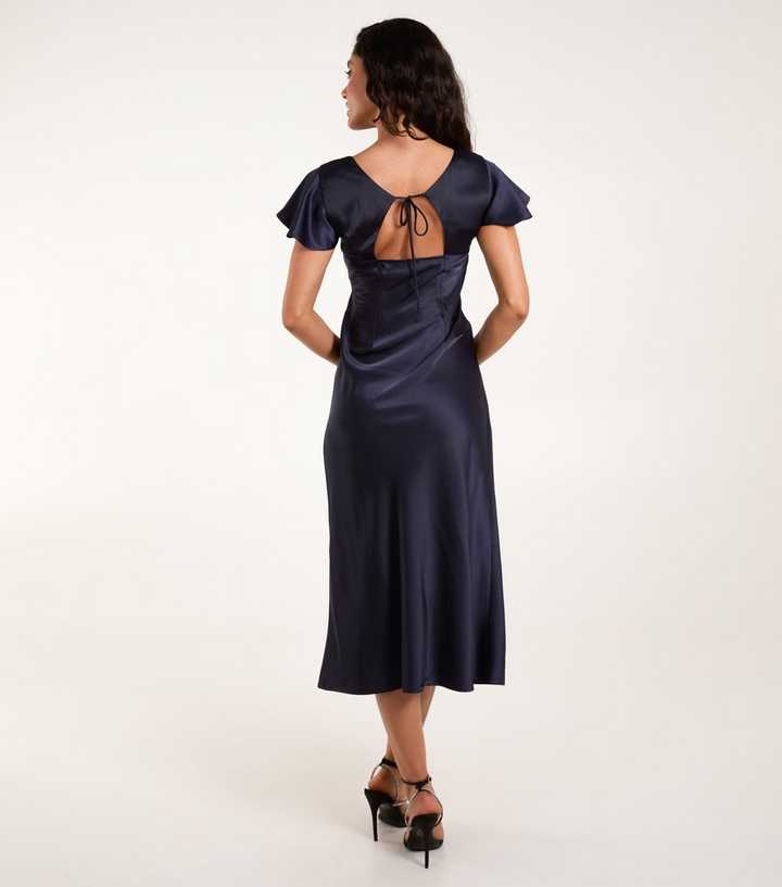 princess polly baby blue dress Victoria Dark Navy Velvet Flock Angel Sleeve Mesh Long Midi Dress –  Scarlett & Jo main image 0
