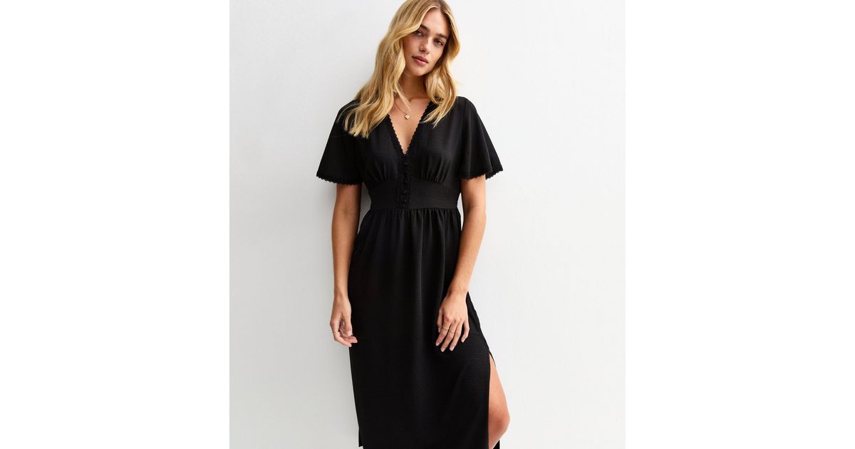 kimchi blue mariana eyelet lace button-front midi dress Martina Lace Trim Button-Front Midi Dress