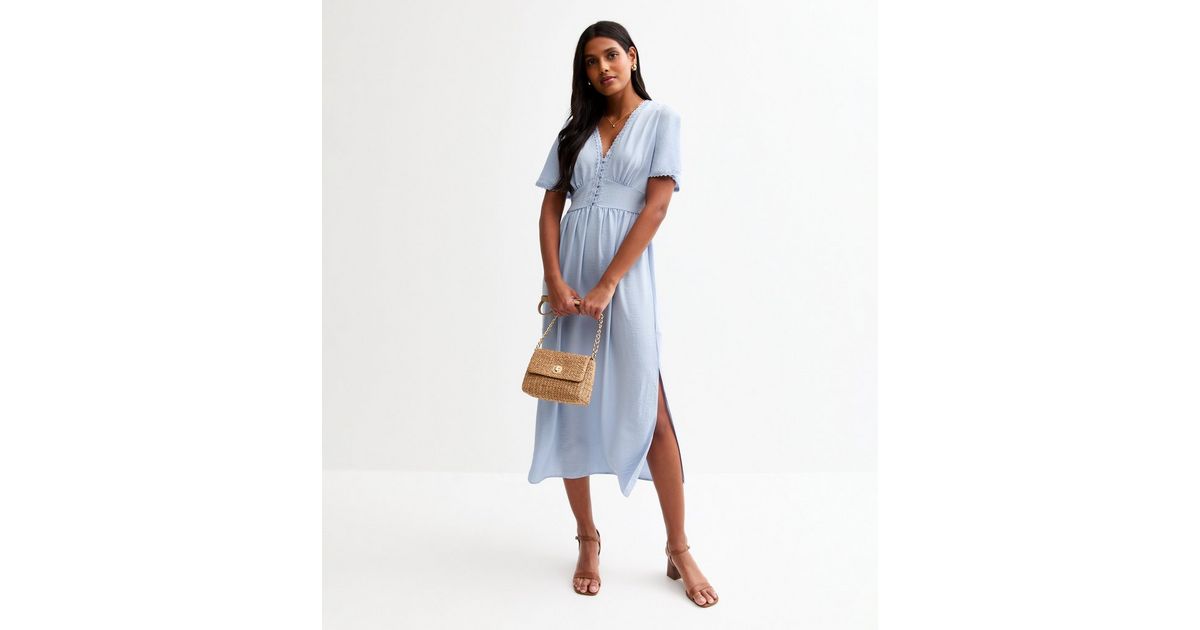 Structure Button Midi Dress Light Blue