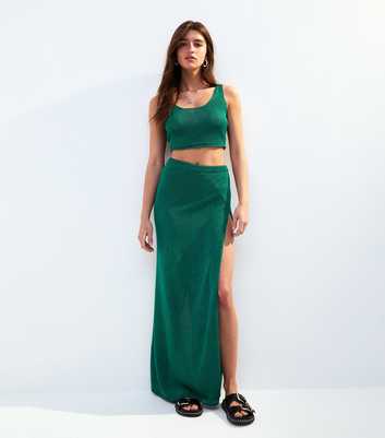 Green Solid Knit Maxi Wrap Skirt