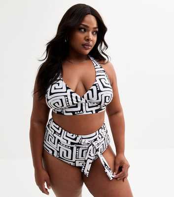 Curves Black Swirl Print Tie High Waisted Bikini Bottoms