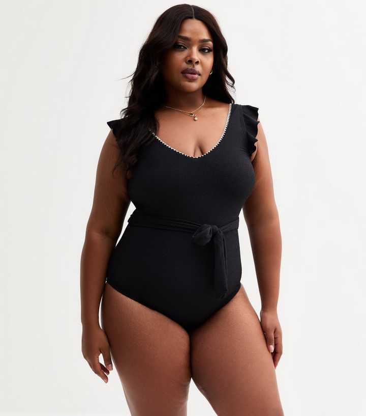 Curves Black Frill Trim Swimsuit