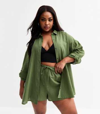 Curves Khaki Slubbed Long Sleeve Shirt