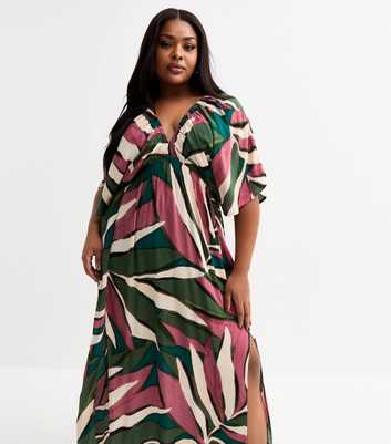 Green Floral Print V-Neck Maxi Dress Cover Up