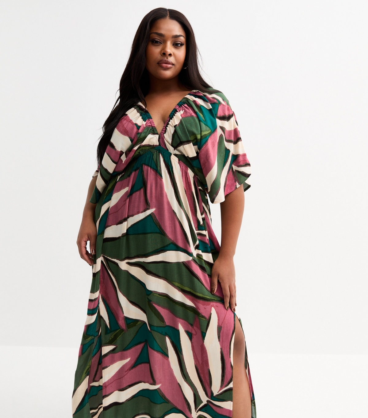Women's Green Floral Print V-Neck Maxi Dress Cover Up New Look