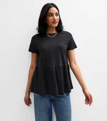 Black Peplum Hem Jersey Top