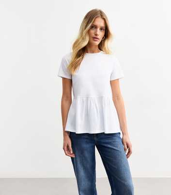 White Peplum Hem Jersey Top