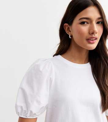 White Poplin Cotton Puff Sleeve Top