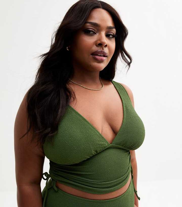 Curves Khaki Textured Adjustable Tankini 