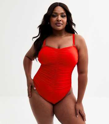 Curves Red Ruched Swimsuit 