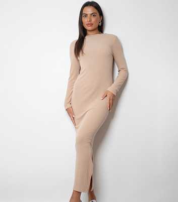 WKNDGIRL Mink Ribbed Long Sleeve Midi Dress