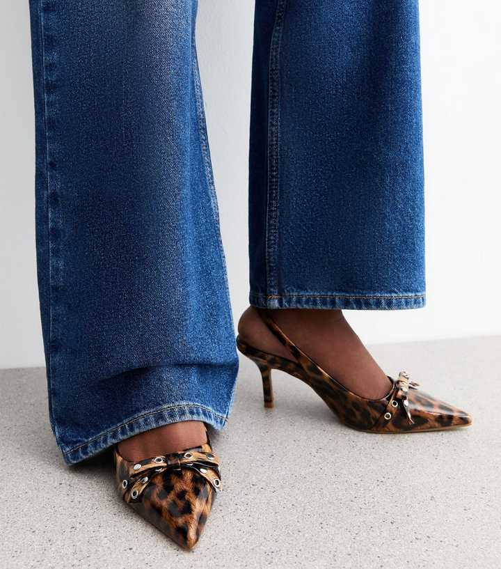 Asos Design Leopard Slingback Kitten Heels Court Shoes New Look