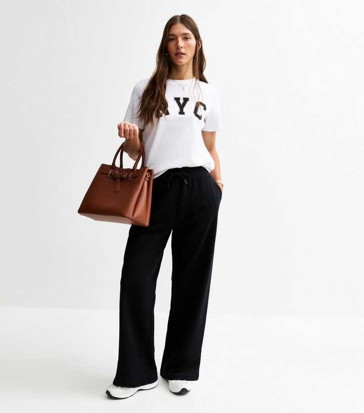 Black Drawstring Waist Wide Leg Joggers