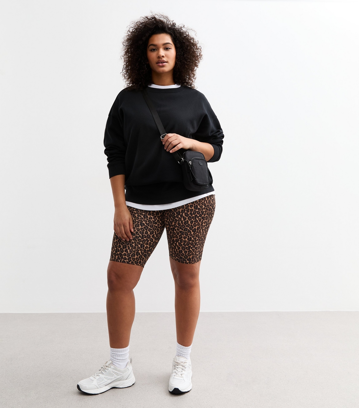 Women's Plus Size Brown Leopard Print Cycling Shorts Curves New Look