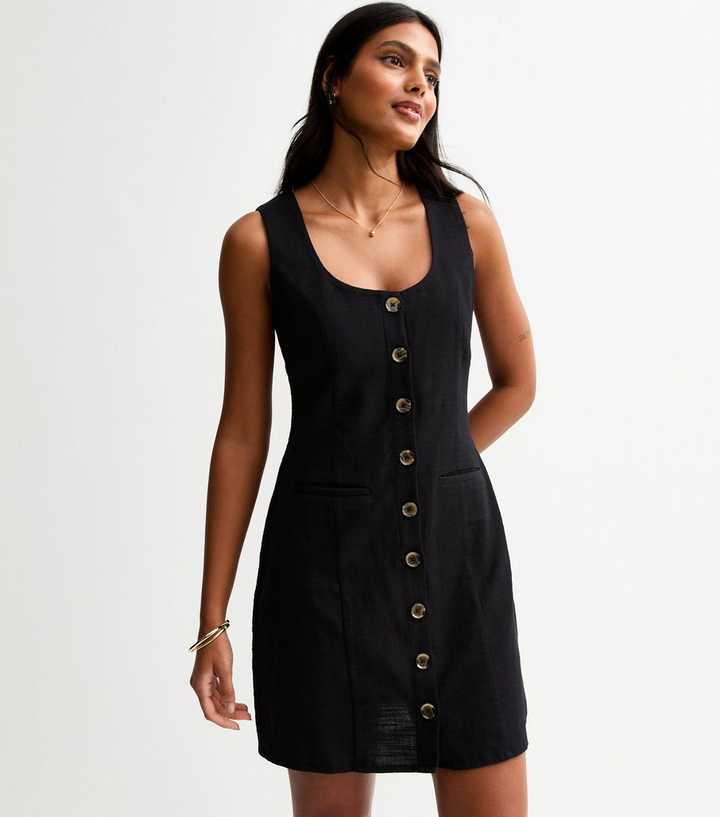 Black Cotton Button Through Mini Dress | New Look
