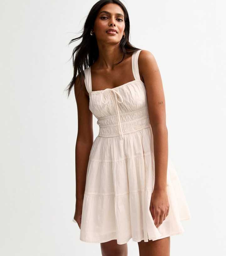 White Tie Detail Tiered Mini Dress