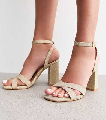 Gold Shimmery Block Heel Sandals 