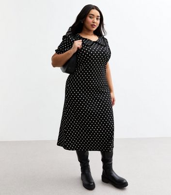 CurvesBlackCrinkleTextureSpottyMidiDress