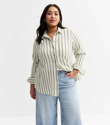 Green Stripe Crinkled Texture Cotton Shirt